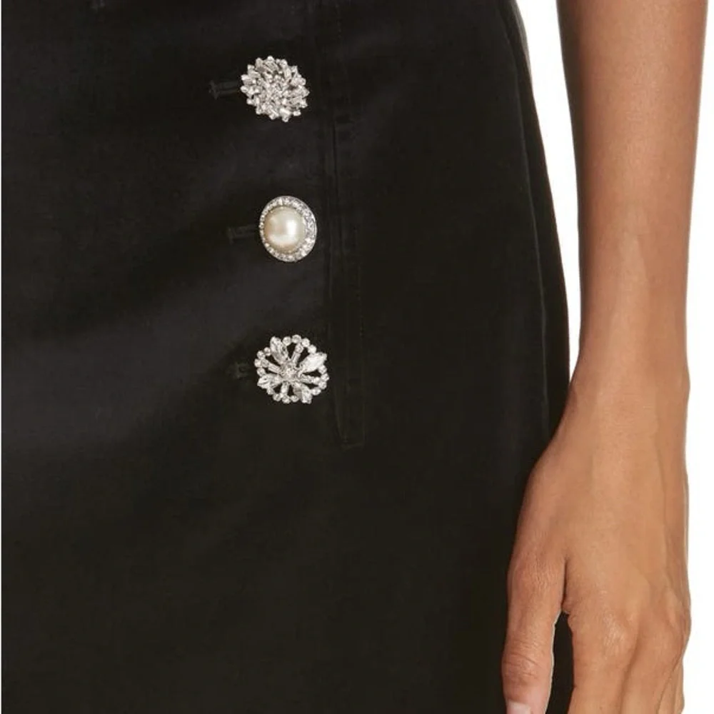 Veronica Beard Ording Crystal Button Black Velvet Miniskirt Size 6 - Picture 4 of 11